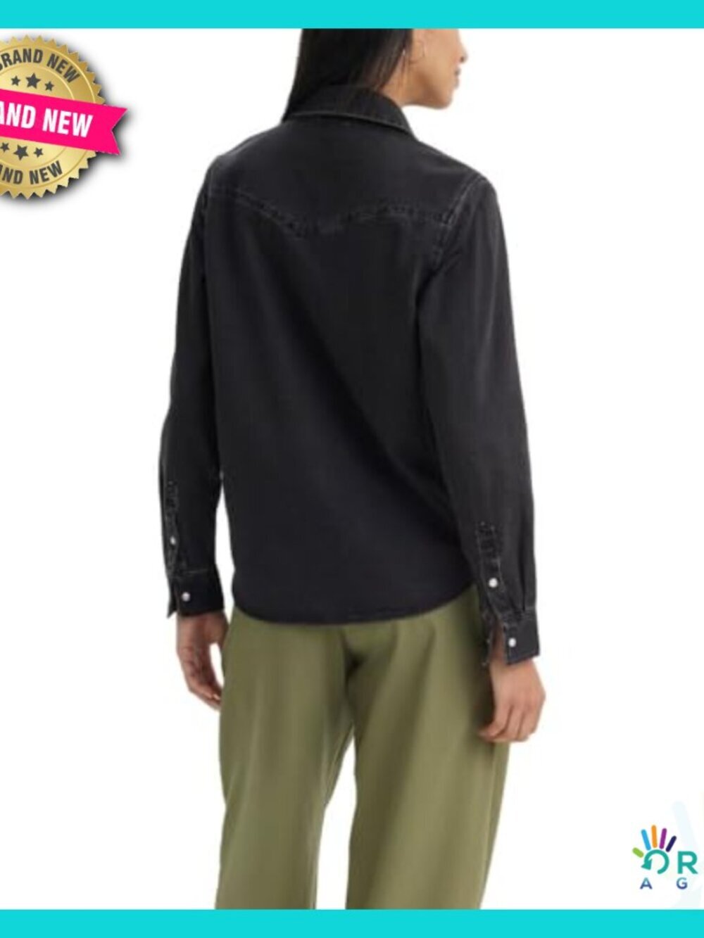 Classic Western Shirt Pearl Snaps Button Down Long Sleeve Lightweight Cotton - Picture 2 of 2